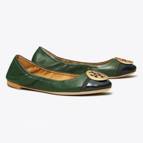 Tory Burch Minnie Patent Cap-Toe Ballet Flat Pine Tree Perfect Navy Green 10.5 - Picture 5 of 7